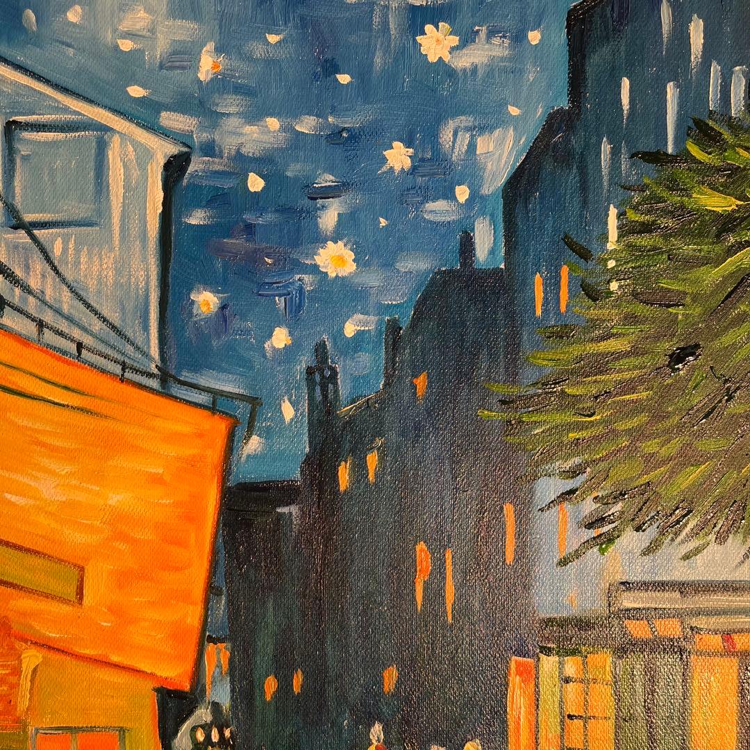 ★秀作★手書き油絵 ゴッホ 夜のカフェテラス 額付 肉筆絵画 インテリア 油彩画