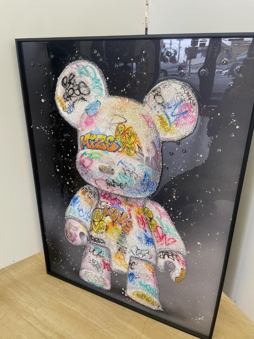 水晶絵　クリスタル　ベア　くま　クマ　水晶　アートパネル　立体　絵画　額縁　額絵