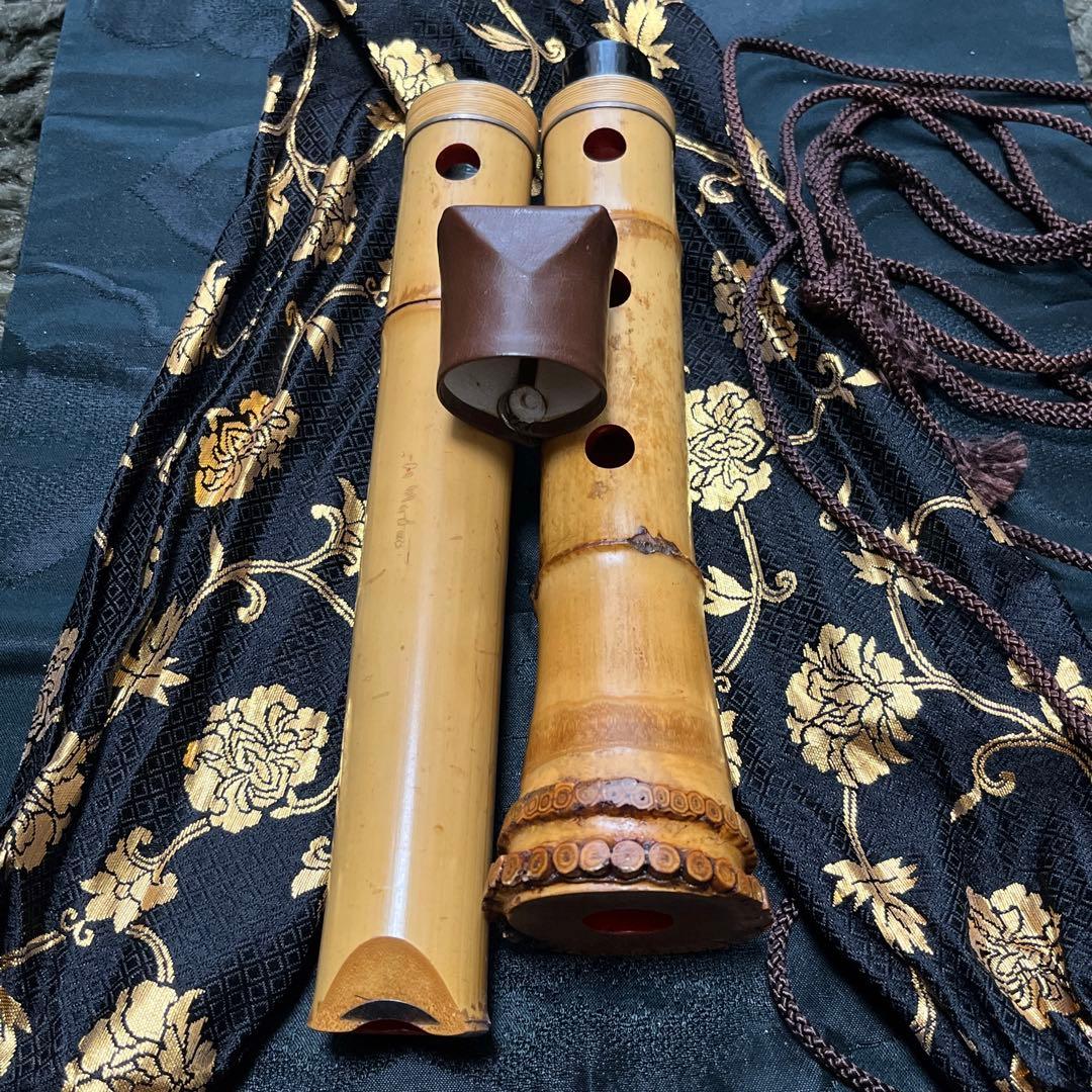 尺八 都山流 銀越 中継ぎ緩み無し 一尺四寸管 籐巻 銀三線 【音出し確認済み】