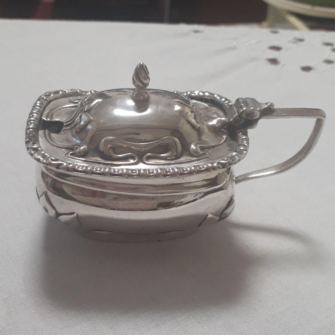 アンティークマスタードジャー純銀スターリングシルバー