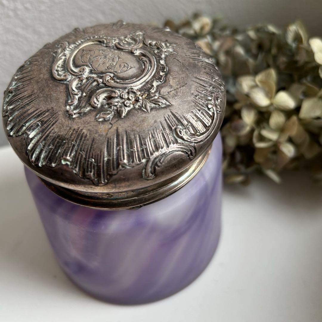 フランスアンティーク　トワレセット　コットン用の瓶　ブロカント　入れ物