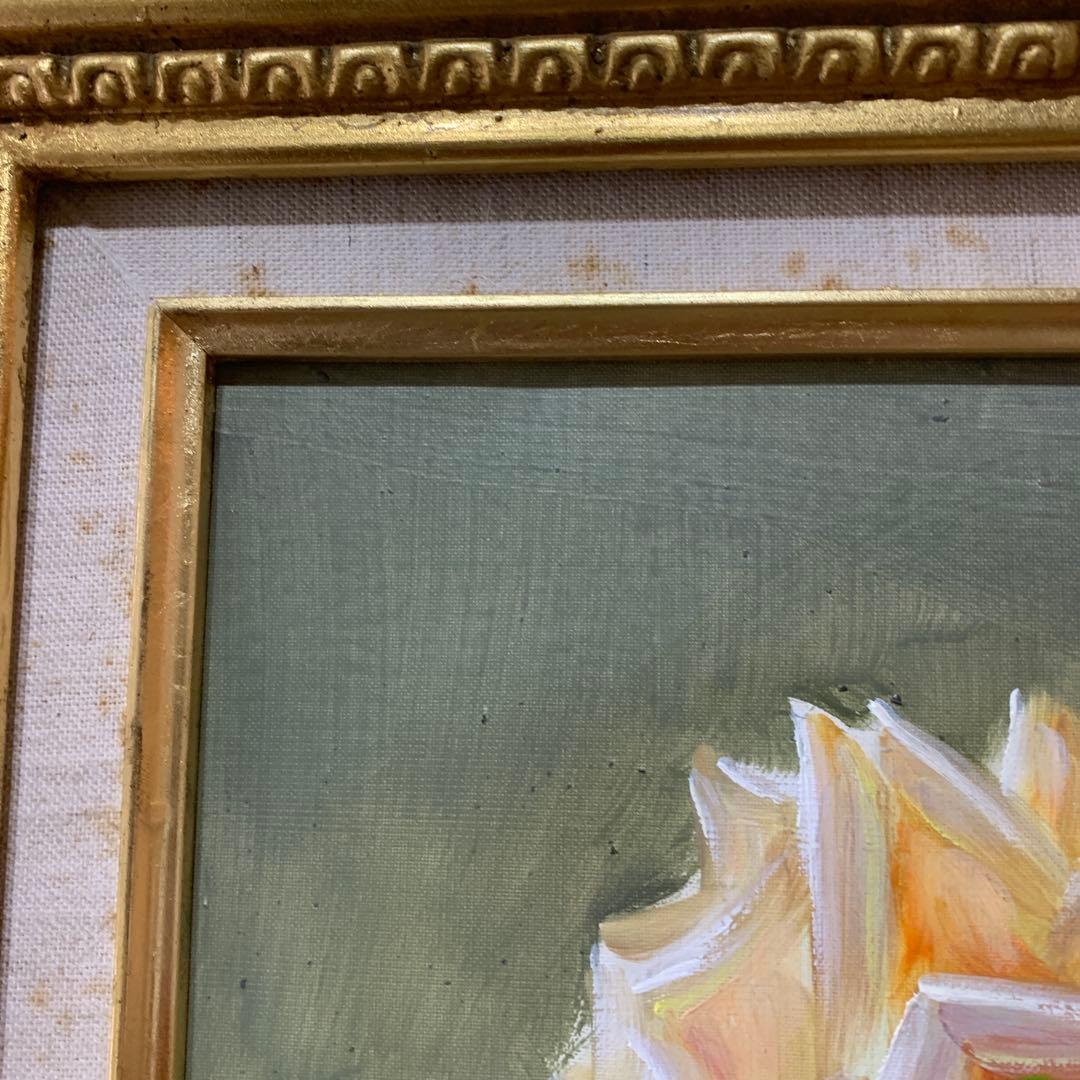 絵画　額装　油彩肉筆画　真作　中西利雄『バラ』F6サイズ　アンティーク額装