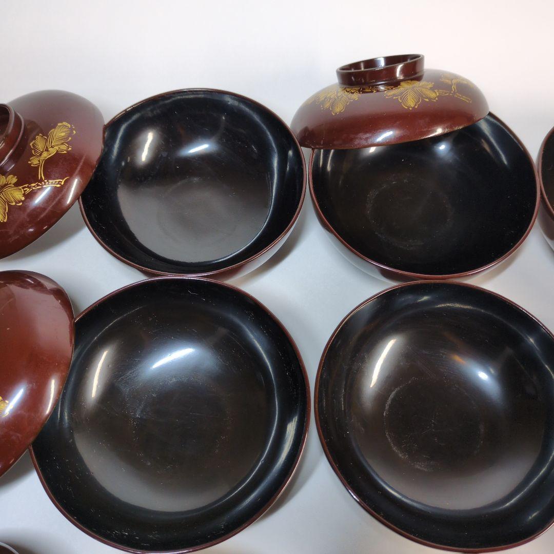 輪島塗　沈金　碗　9客セット　骨董　アンティーク　茶碗