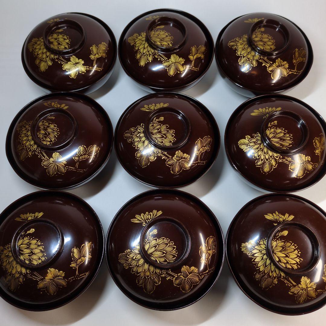 輪島塗　沈金　碗　9客セット　骨董　アンティーク　茶碗