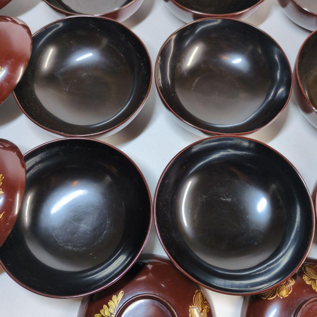 輪島塗　沈金　碗　9客セット　骨董　アンティーク　茶碗