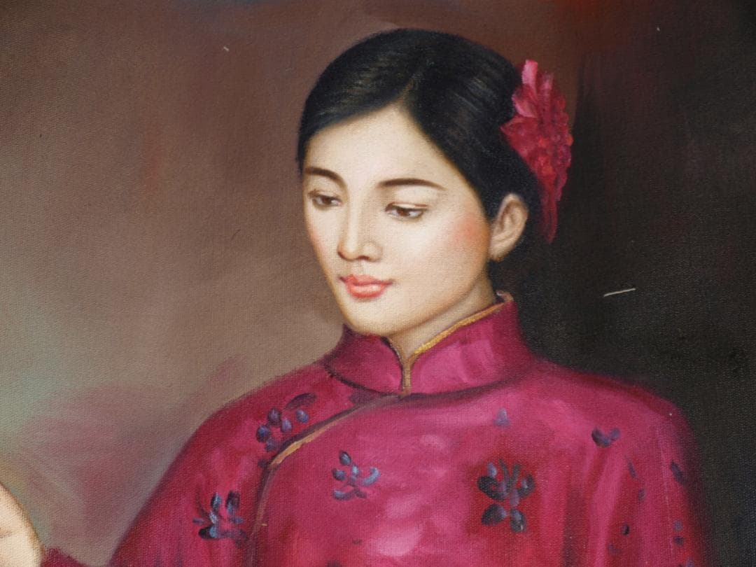 骨董市仕入れ　中国油絵　美女図　　激安骨董品 DE879C15-2