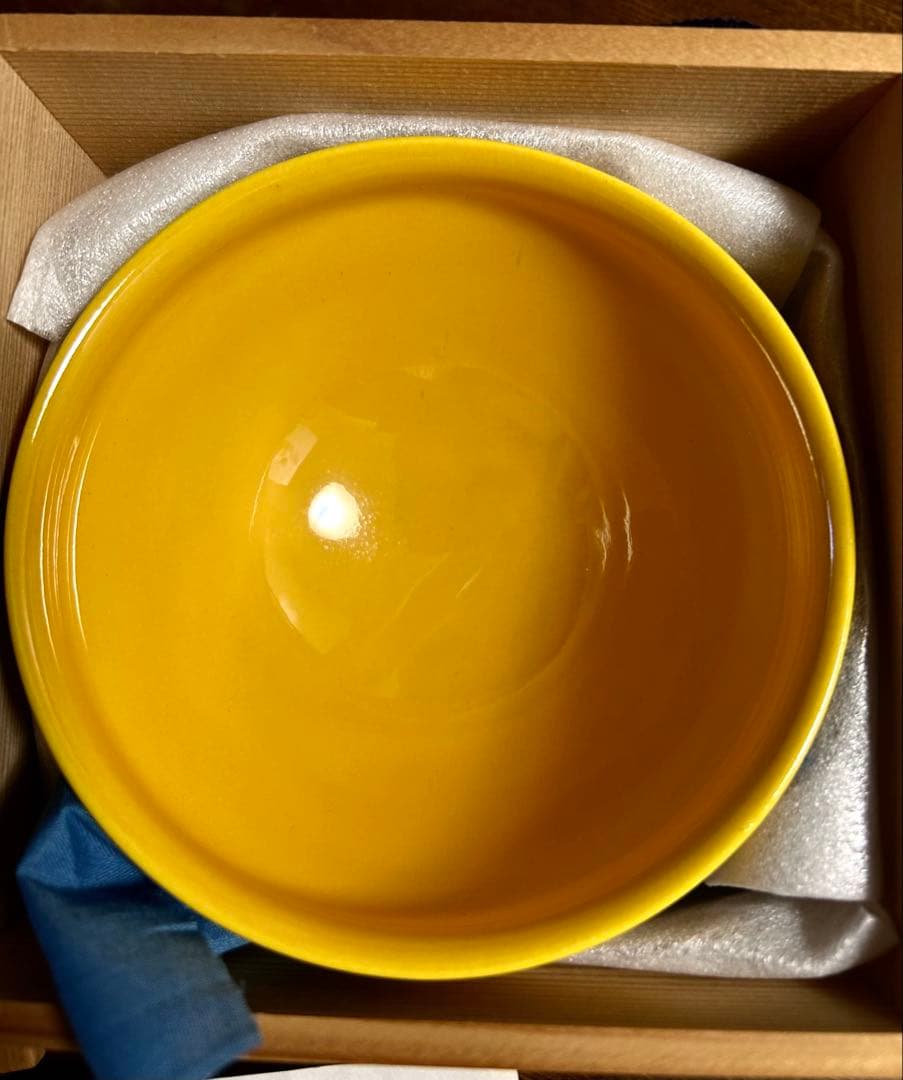 平安 四代 赤沢露石作 黄交趾 茶碗 ツボツボ 松葉紋 茶道具