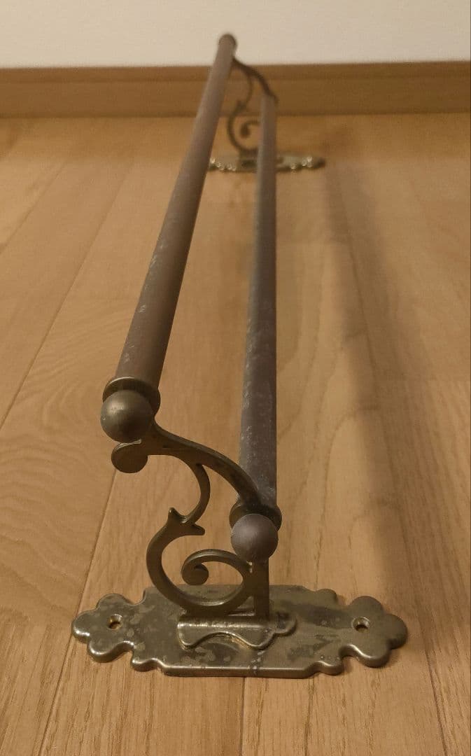 アンティーク 真鍮製 ダブルタオルバー 2連タオル掛け ロングタイプ イタリア製