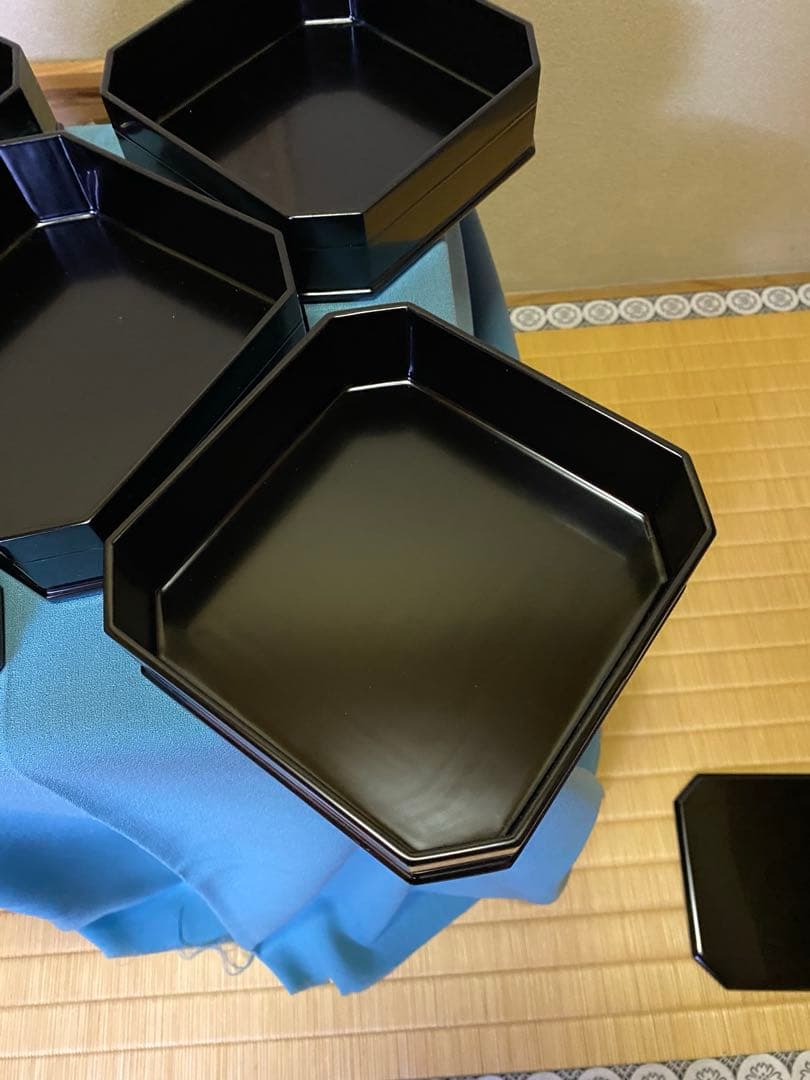 茶道具/縁高重 木製 黒 新塗 5段