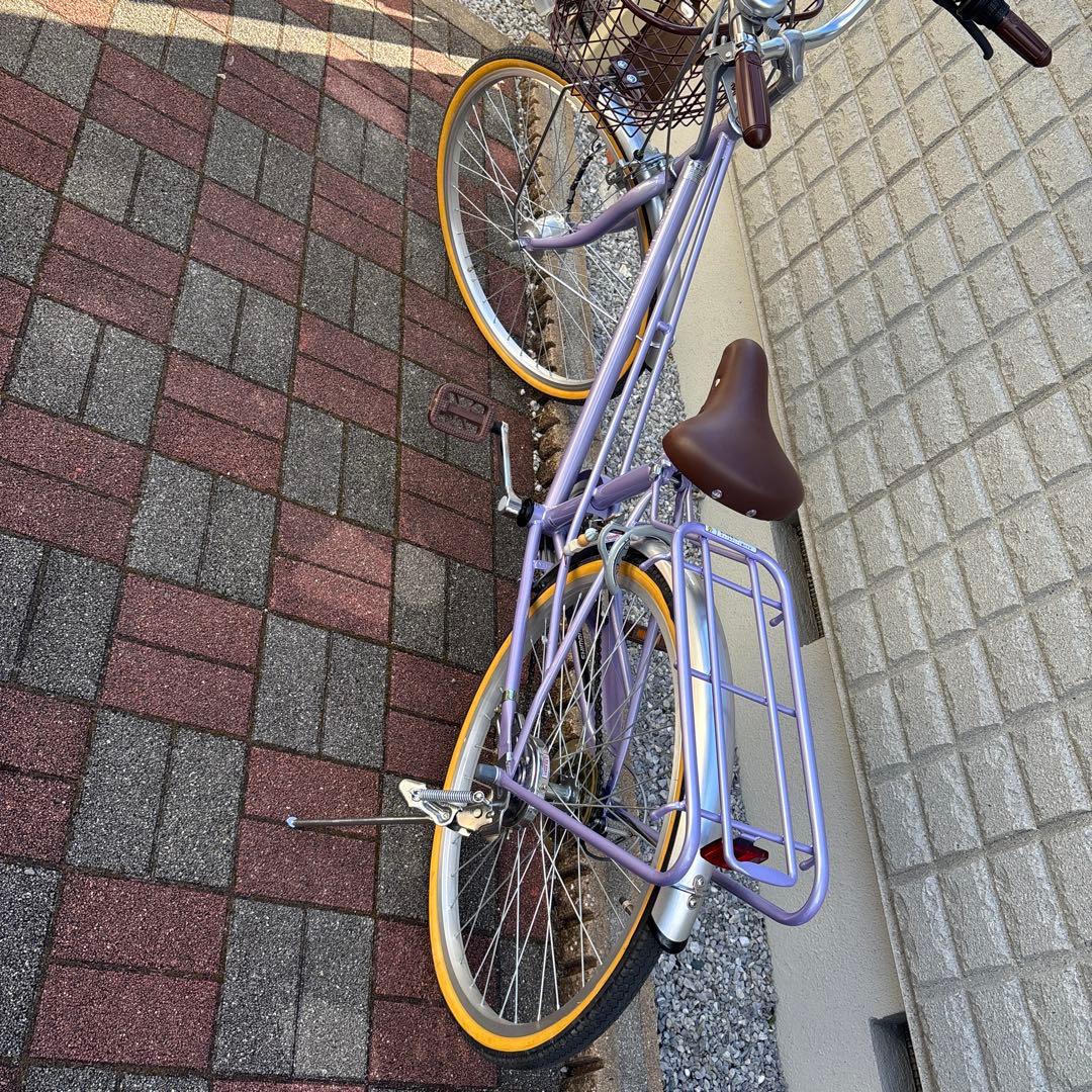 美品　 子ども　24インチ　自転車　パープル シティサイクル バスケット付き