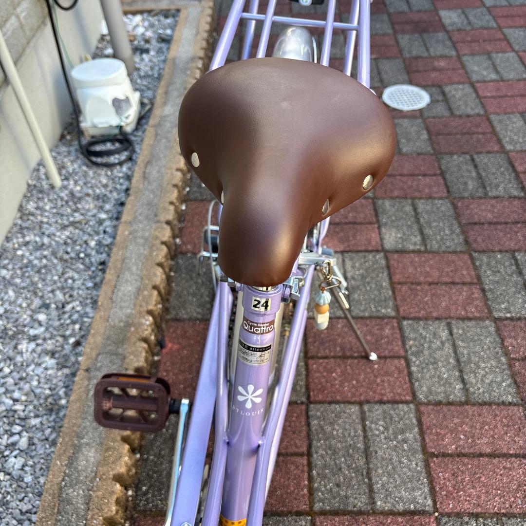 美品　 子ども　24インチ　自転車　パープル シティサイクル バスケット付き