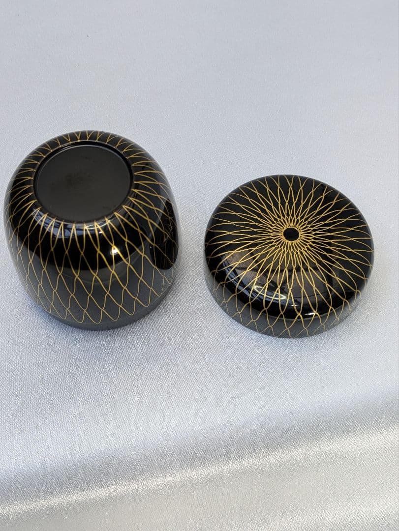 てーむ☆b480、茶道具 棗 なつめ 中棗 黒金網目蒔絵