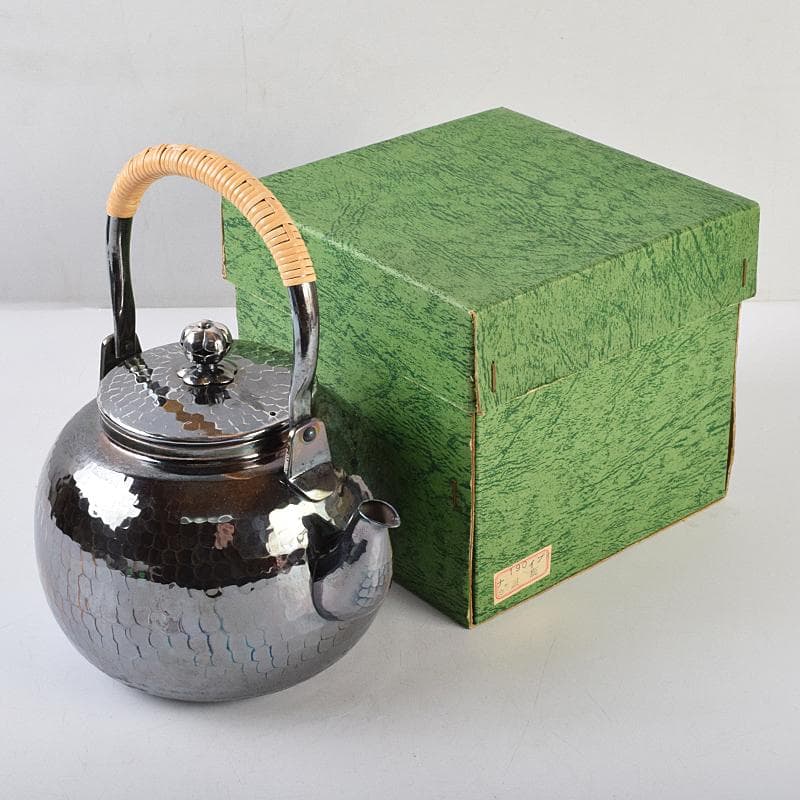 煎茶道具　白銅いぶし銀　槌目　銀瓶　湯沸し　約501g　M　R9483