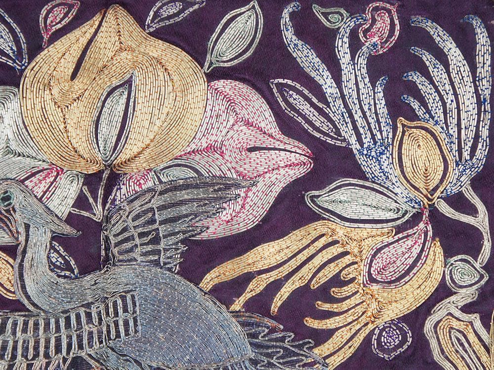 【繍】　★ 官品 白鷴紋五品文官補子 ★　清朝期　石榴 桃果 刺繍文様　明清織繍