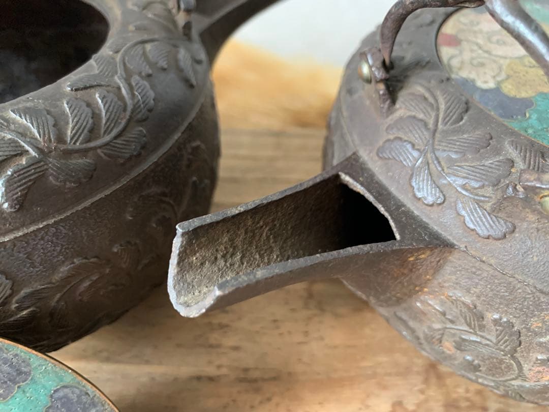 七宝蓋 銚子 一対 共箱 唐物 骨董 茶道具 鉄瓶