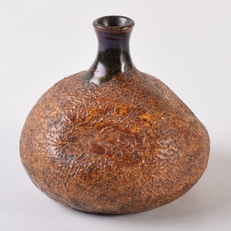 上野焼　十時窯　白川卓甫作　飴釉　細口瓶　花瓶　C　7218