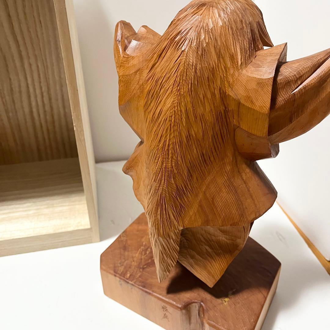 希少 レア 一位一刀彫り 飛騨高山一刀彫第一人者・東勝廣「石橋」共箱 置物 木彫