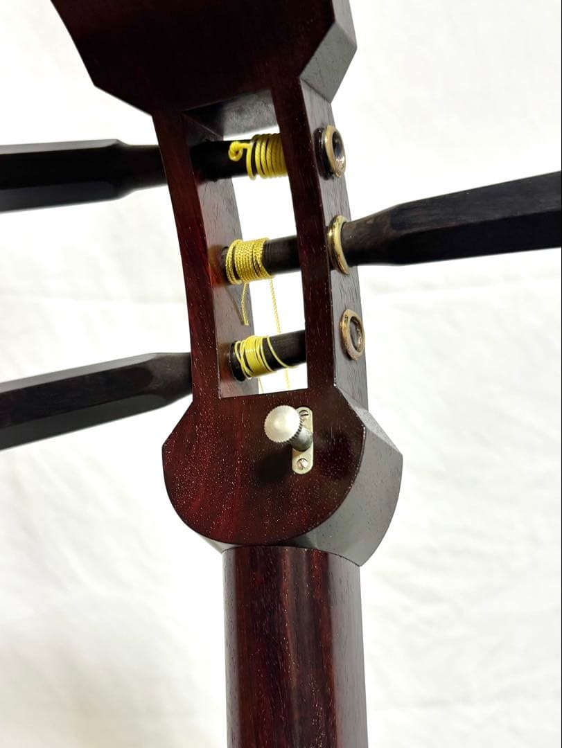 【皮破れ有】三味線セット 中棹 綾杉彫り 東さわり 三つ折れ