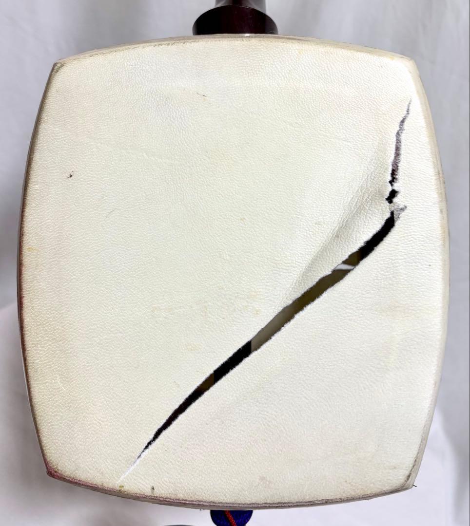 【皮破れ有】三味線セット 中棹 綾杉彫り 東さわり 三つ折れ