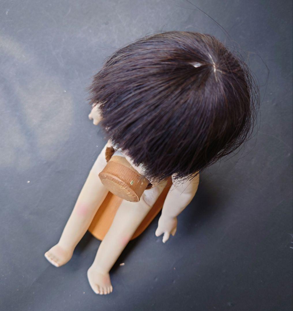 樫村瑞観　自由人形　市松人形　32cmくらい　着物+被布+お帽子