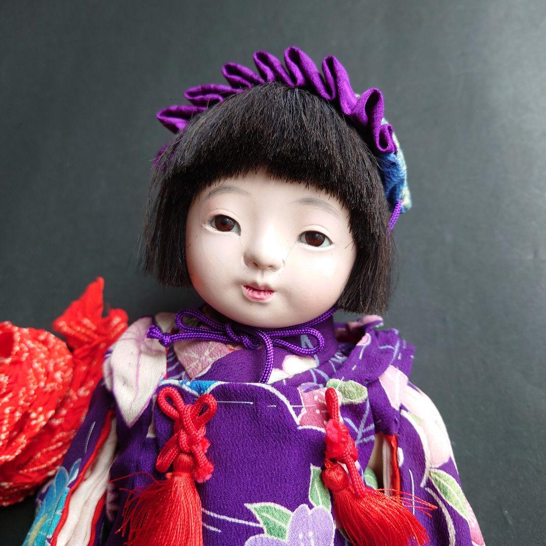 樫村瑞観　自由人形　市松人形　32cmくらい　着物+被布+お帽子