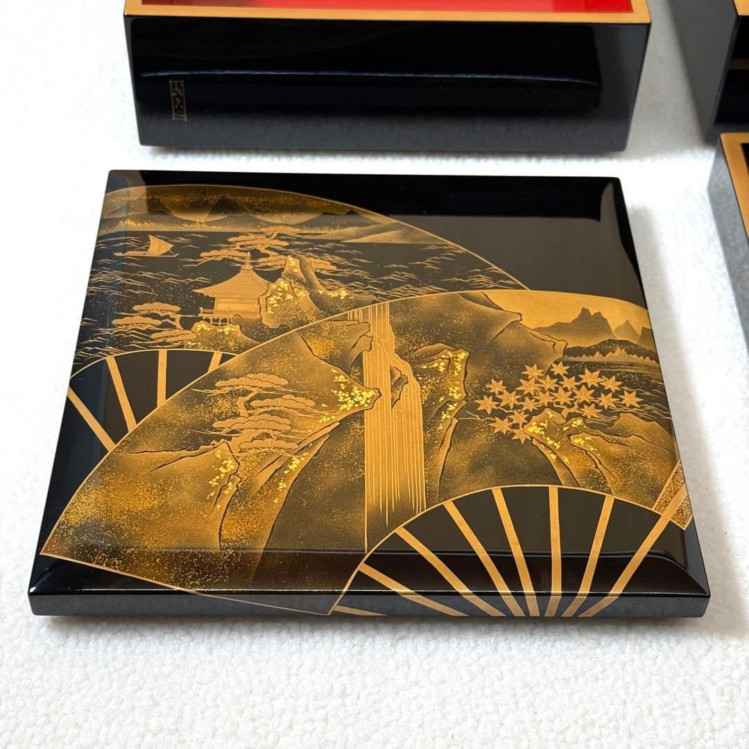 本物 中尾喜久二 山水蒔絵 冬 輪島塗 二段重