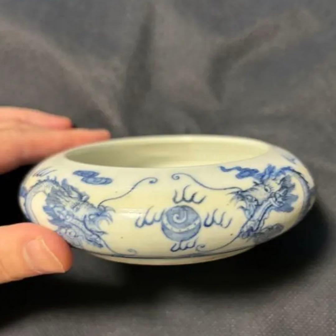 水芙蓉 中国古美術 清時代 青花（染付）海水龍文筆洗 大清光緒年製