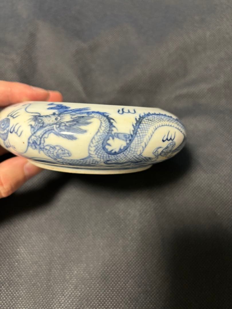 水芙蓉 中国古美術 清時代 青花（染付）海水龍文筆洗 大清光緒年製