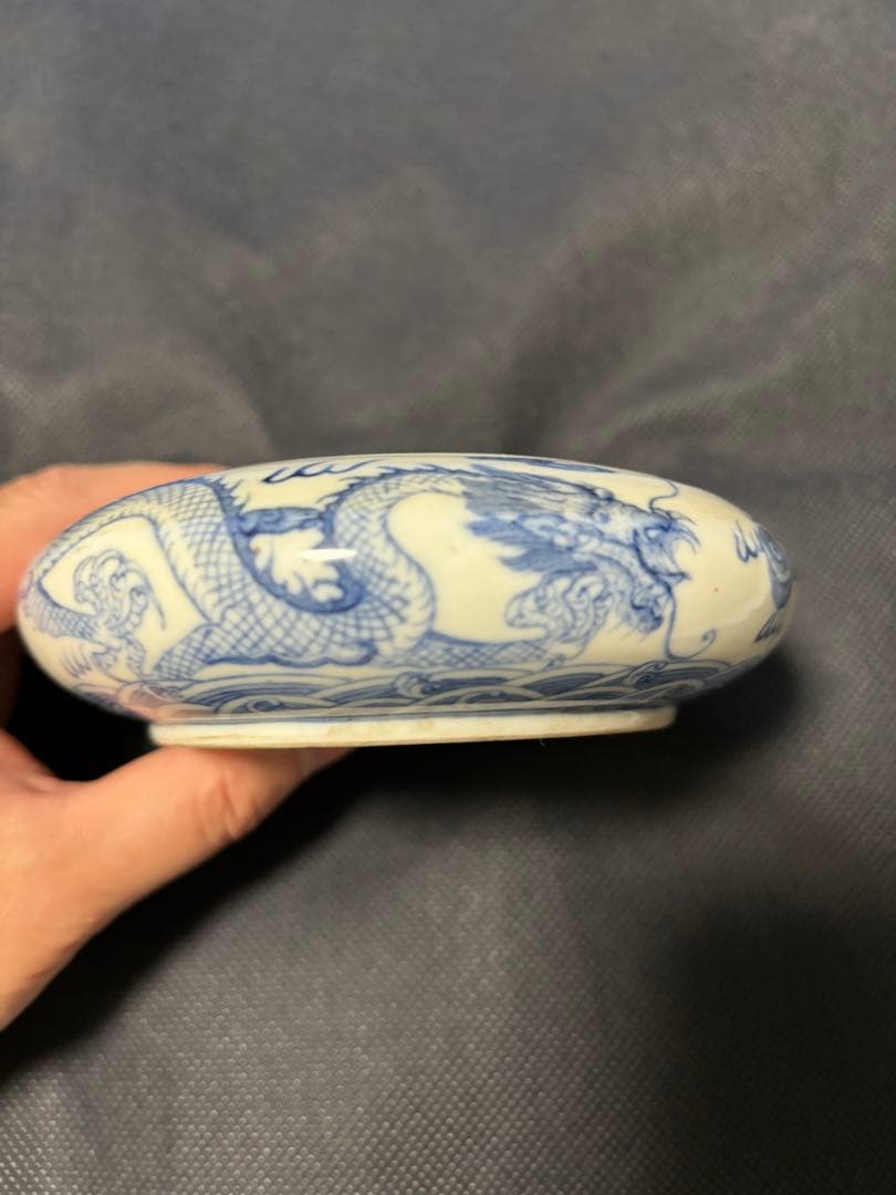 水芙蓉 中国古美術 清時代 青花（染付）海水龍文筆洗 大清光緒年製