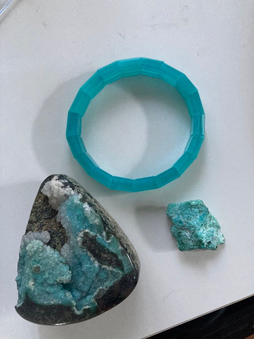 ドゥルージークリソコラ結晶　　アマゾナイトシリカブレス　クリソコララフストーン