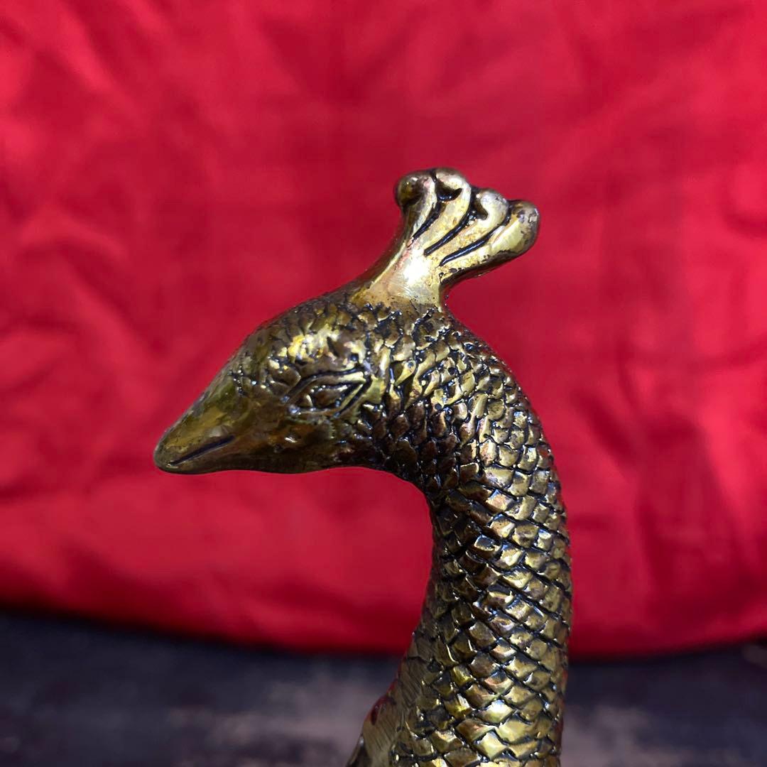 中国　古銅　孔雀像　置物　細密オブジェ　乾隆年製銘