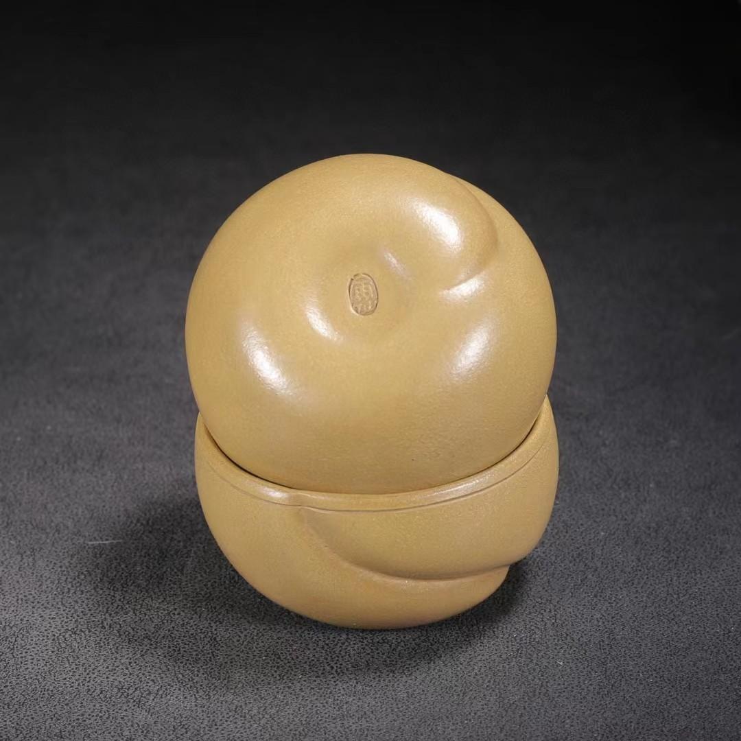 中国古美術・寿桃六点セット紫砂壺・底款:汪寅仙紋・宜興原鉱・金黄段泥急須・茶道具