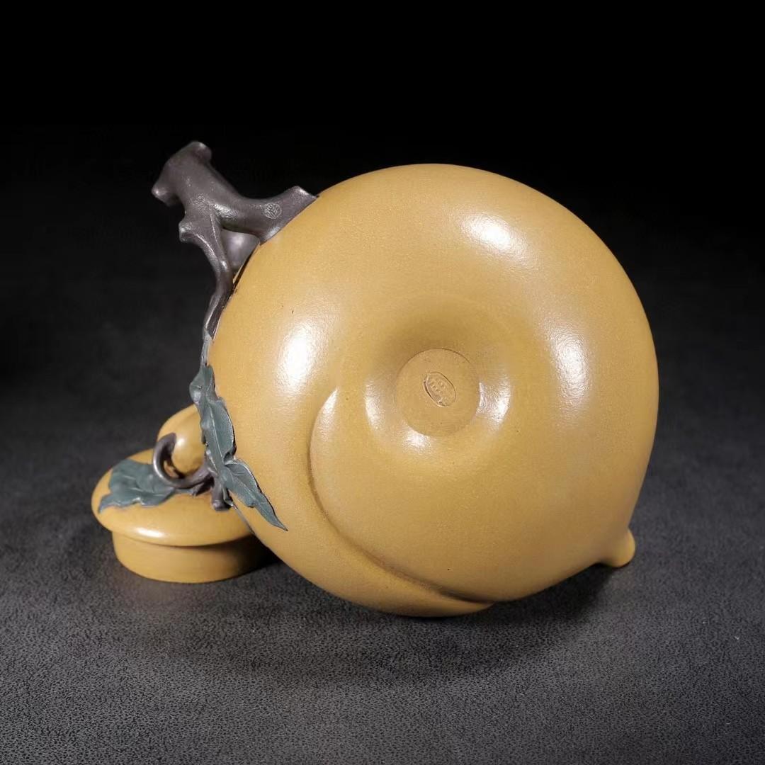 中国古美術・寿桃六点セット紫砂壺・底款:汪寅仙紋・宜興原鉱・金黄段泥急須・茶道具