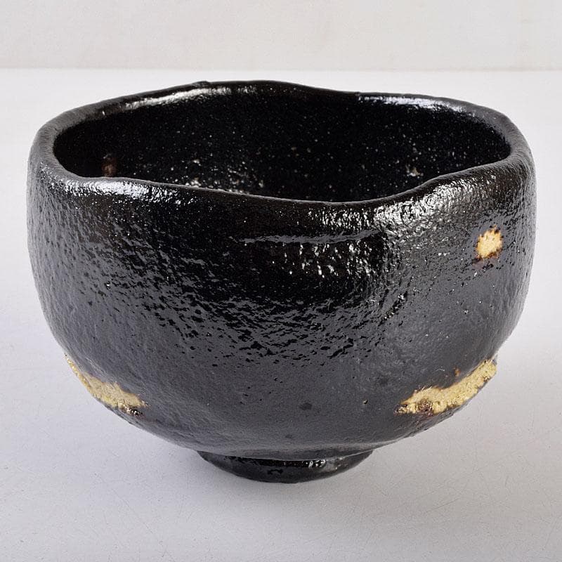 茶道具　楽吉左衛門　黒楽茶碗　銘光明　仕覆付　共布　碌々斎極め箱　V　R9014