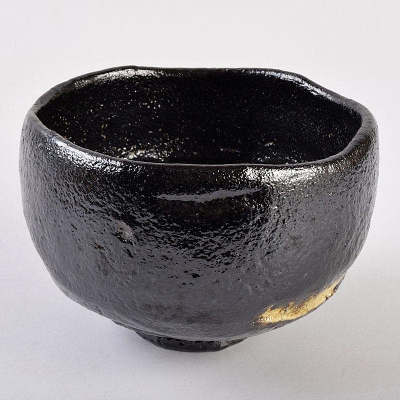 茶道具　楽吉左衛門　黒楽茶碗　銘光明　仕覆付　共布　碌々斎極め箱　V　R9014