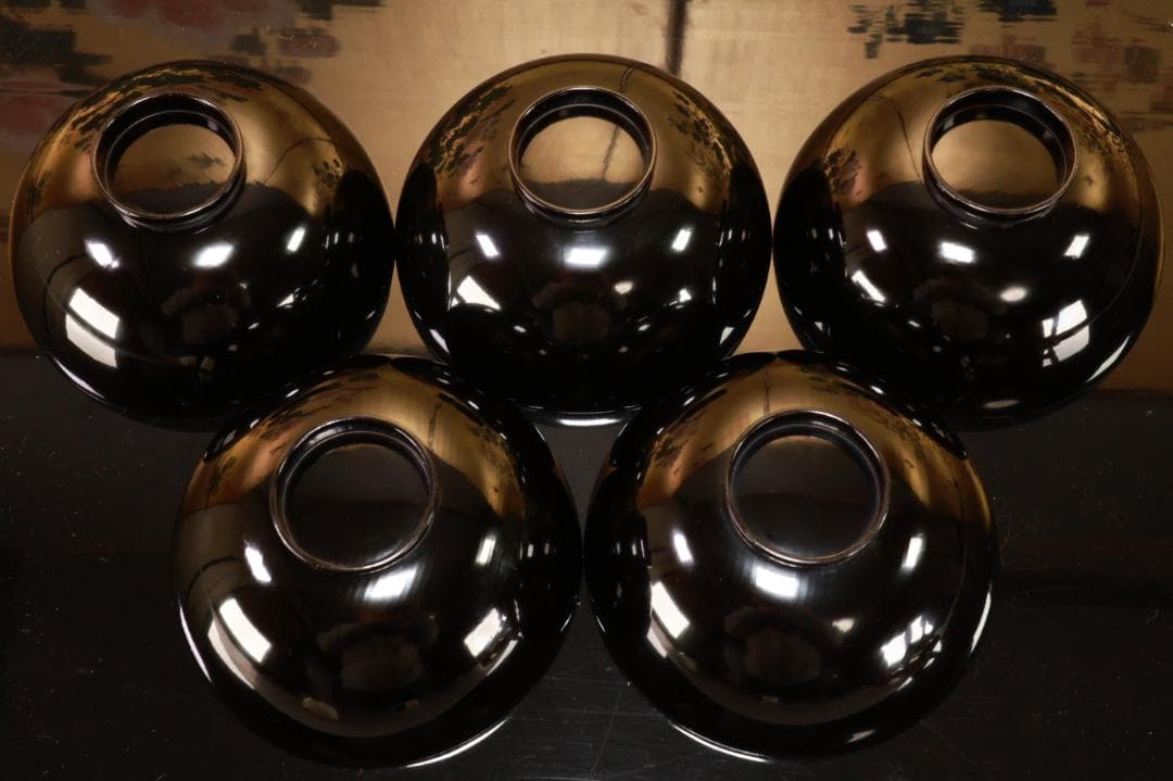 BJ110　時代輪島塗　流水紅葉桜図蒔絵　吸物椀　五客　木製　茶道具 懐石 会席