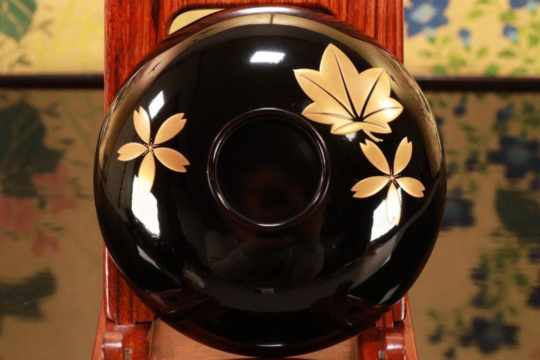 BJ110　時代輪島塗　流水紅葉桜図蒔絵　吸物椀　五客　木製　茶道具 懐石 会席