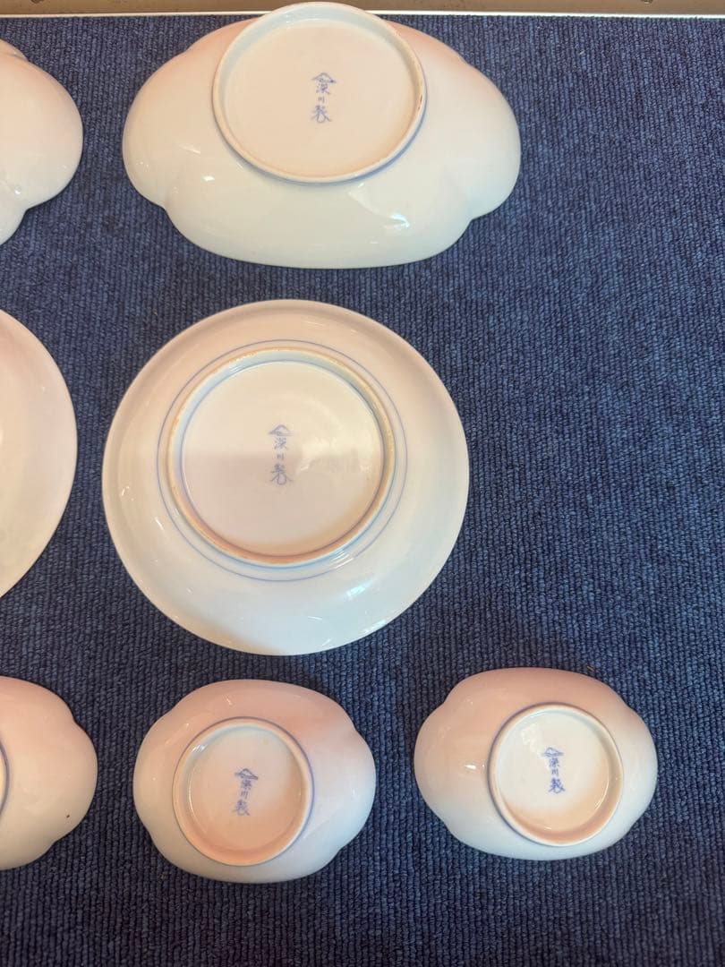 1897深川製磁　牡丹金ミル　楕円中皿2客　丸皿2客　楕円小皿4客　金彩　未使用