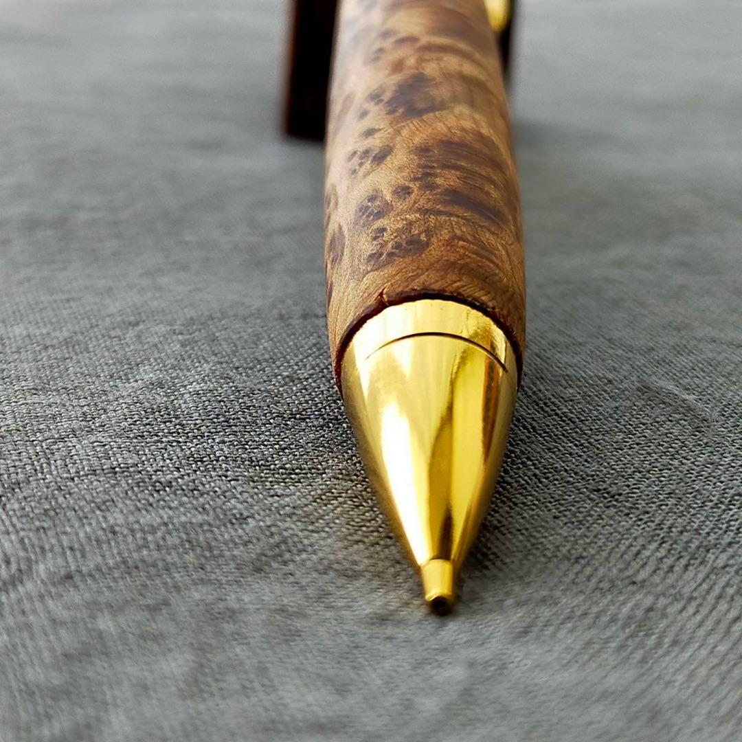 極上　台湾紅檜瘤　ハンドメイド　木軸シャープペン　0.5mm　ゴールド　超希少