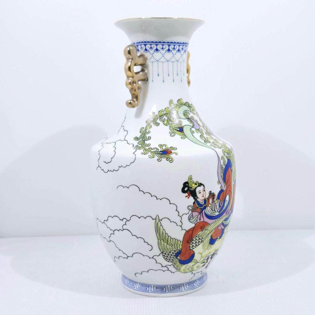 中国美術 鳳蕭圖 花瓶 仙女 磁器製花瓶 乾隆年製 職人手描き 西王母 当時物