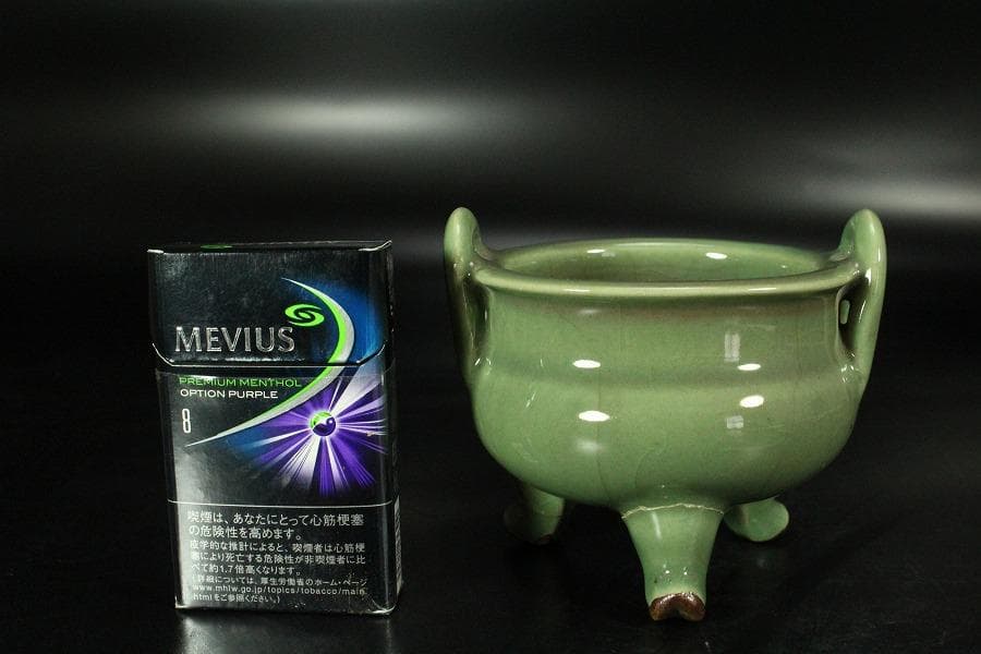 中国美術 天龍寺 青磁 三足 香炉 古美術(K-YC529)