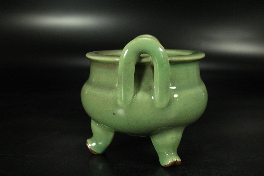 中国美術 天龍寺 青磁 三足 香炉 古美術(K-YC529)