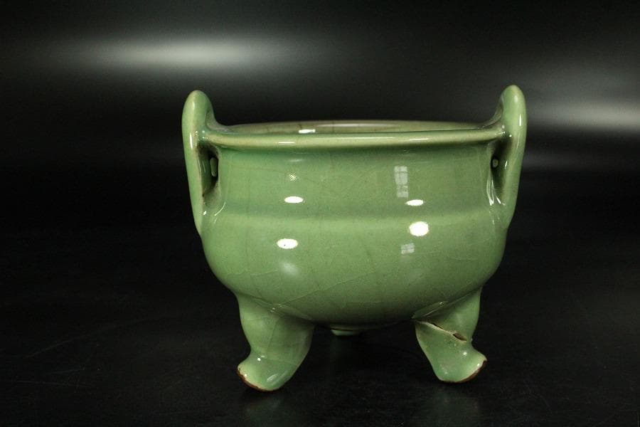 中国美術 天龍寺 青磁 三足 香炉 古美術(K-YC529)