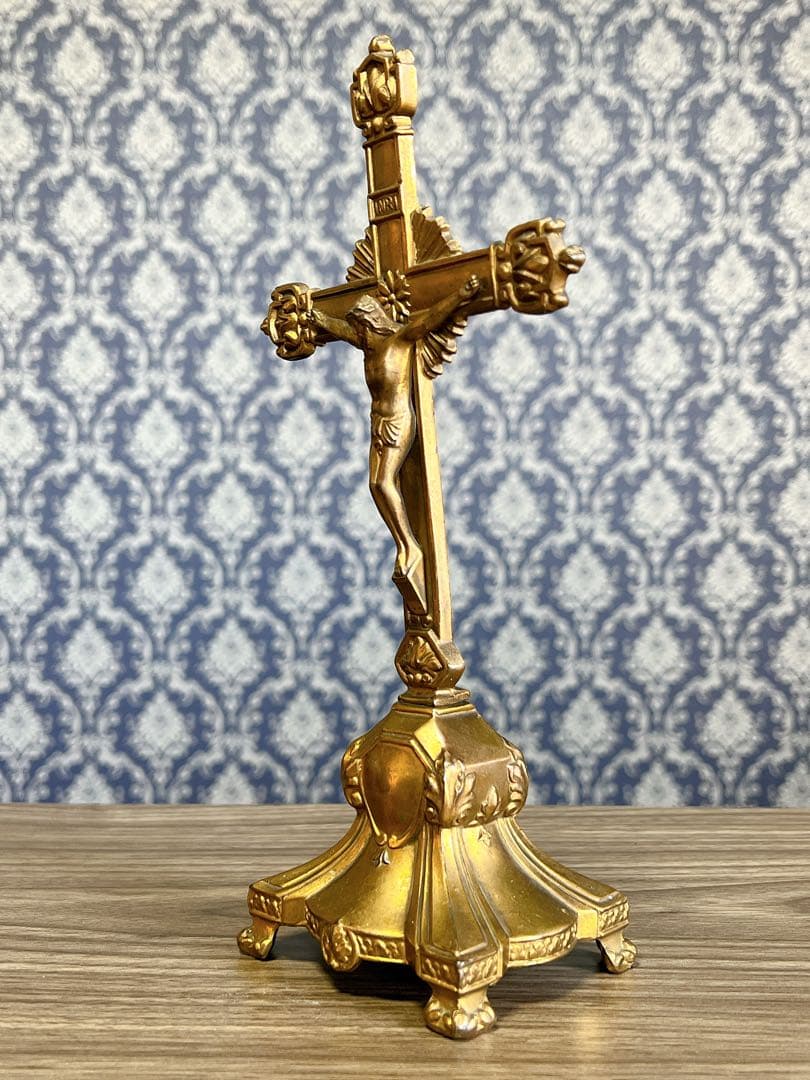 ヨーロッパ製　アンティーク　イエスキリスト　磔刑　十字架　真鍮