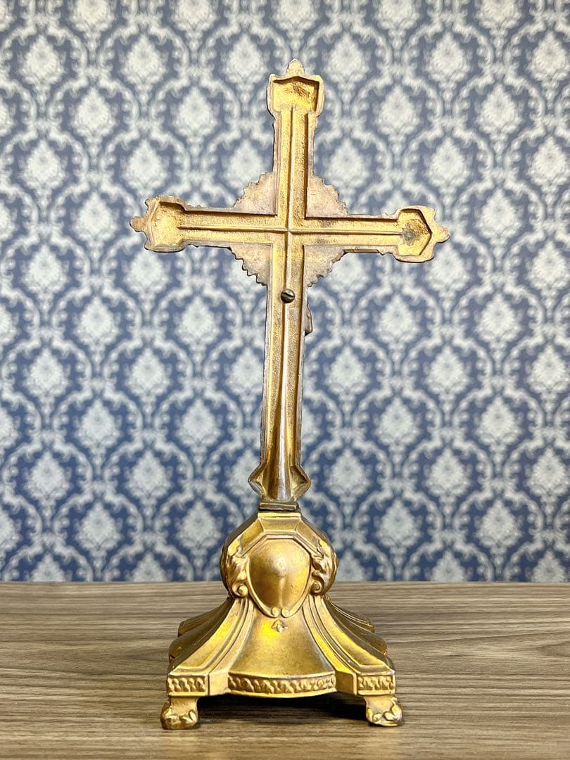ヨーロッパ製　アンティーク　イエスキリスト　磔刑　十字架　真鍮