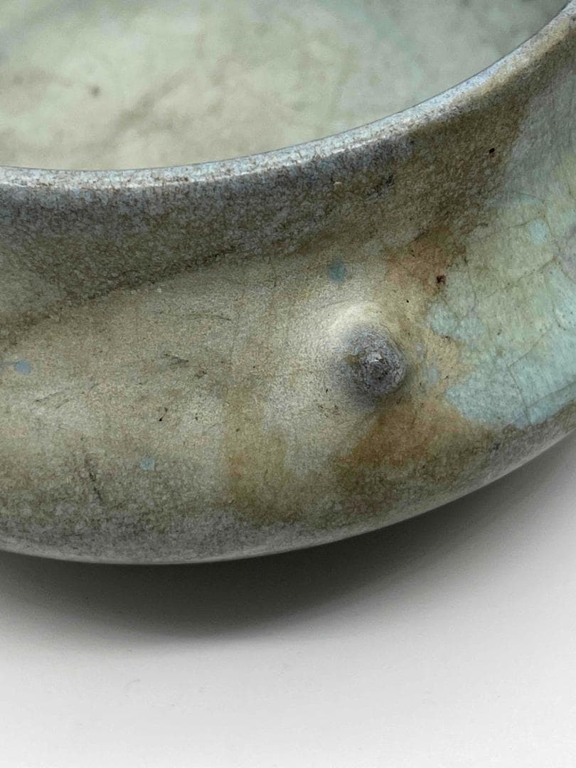 元時代　鈞窯　澱青月白釉鼓釘鈕羅漢洗 水丞 【旧家蔵出し】 香炉(D-98)