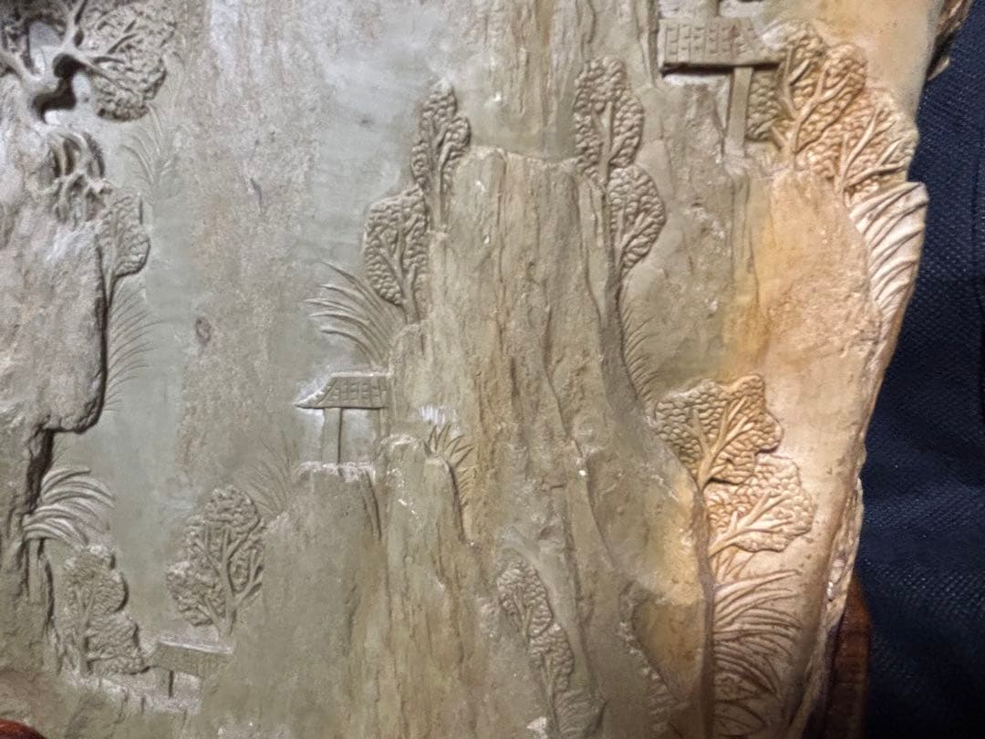 中国古美術品　山水風景彫硯　特大　緑端溪硯　15.6kg