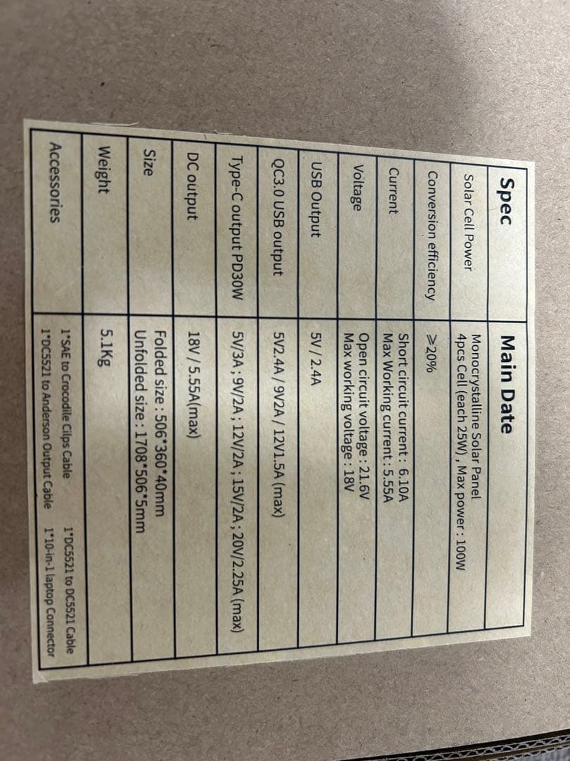 100w ポータブルソーラーパネル