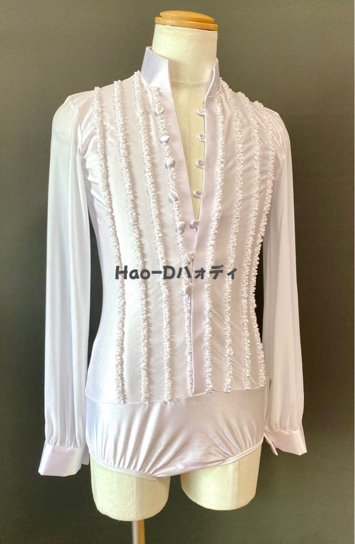 社交ダンス★新品★メンズシャツ★ラテン★立体フリル★白M★