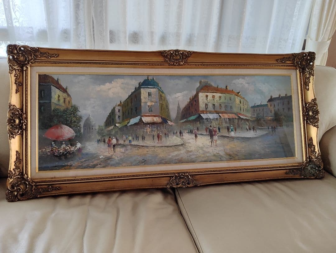 Y.Simon 風景画 油彩画 油絵 パリ街並み　絵画　額装　サイン　箱あり